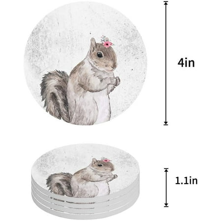 

KXMDXA Cute Squirrel Wearing Flower Watercolor Style Set of 4 Round Coaster for Drinks Absorbent Ceramic Stone Coasters Cup Mat with Cork Base for Home Kitchen Room Coffee Table Bar Decor