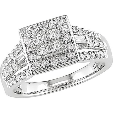 3/4 Carat T.W. Round and Princess-Cut Diamond Engagement Ring in 14kt White Gold