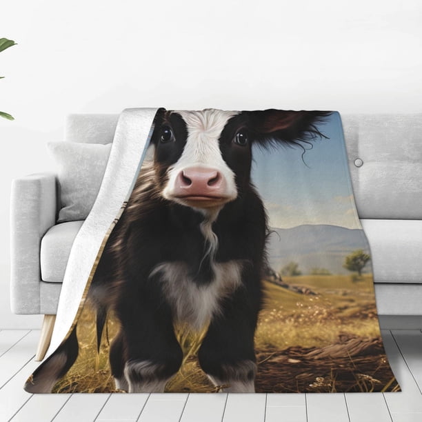 Balery Cute Prairie Cow Manta de Felpa Suave y Acogedora – Cobija de Franela Aterciopelada para Cama, Lavable y Cálida para Sofá, Mascotas, Transpirable-60"x50"
