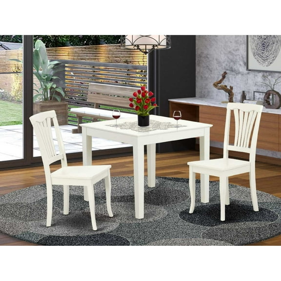 East West Furniture Oxford 3-piece Dining Set with Slatted Chairs in Linen White