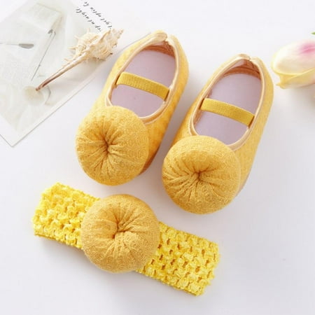 

Baby First Walkers 0-12M Soft Sole Non-Slip Crib Shoes Girls Princess Wedding Shoes With Hat Spring Summer