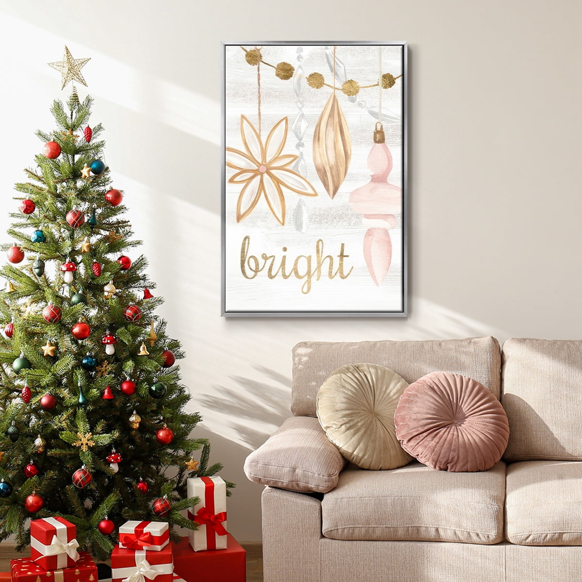 Elegant Ornaments Collection B - Framed Gallery Wrapped Holiday Canvas - 27 x 41 - Silver Frame