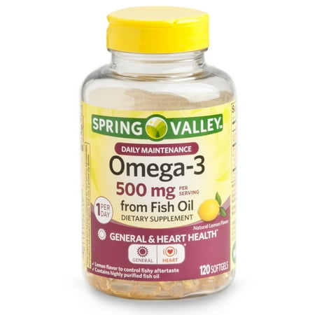 Spring Valley Omega-3 Fish Oil Softgels, 500 Mg, 120