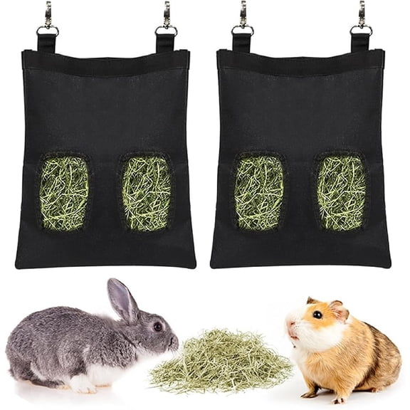 Rabbit Hay Feeder Bag, Large Capacity Rabbit Hay Bag Small Animal Hanging Hay Bag 600D Oxford Cloth Bunny Hay Feeder Bag for Rabbits Guinea Pigs Chinchillas (Pink-4 Holes-1Pcs)