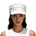 thumbnail image 5 of Holzkary Beret for Women Y2K Star Studded Adjustable Sun Proteation Cadet Cap Cotton Short Curved Brim Flat Top Retro Newsboy Hat Spring Autumn Wear Street Fashion White M, 5 of 5