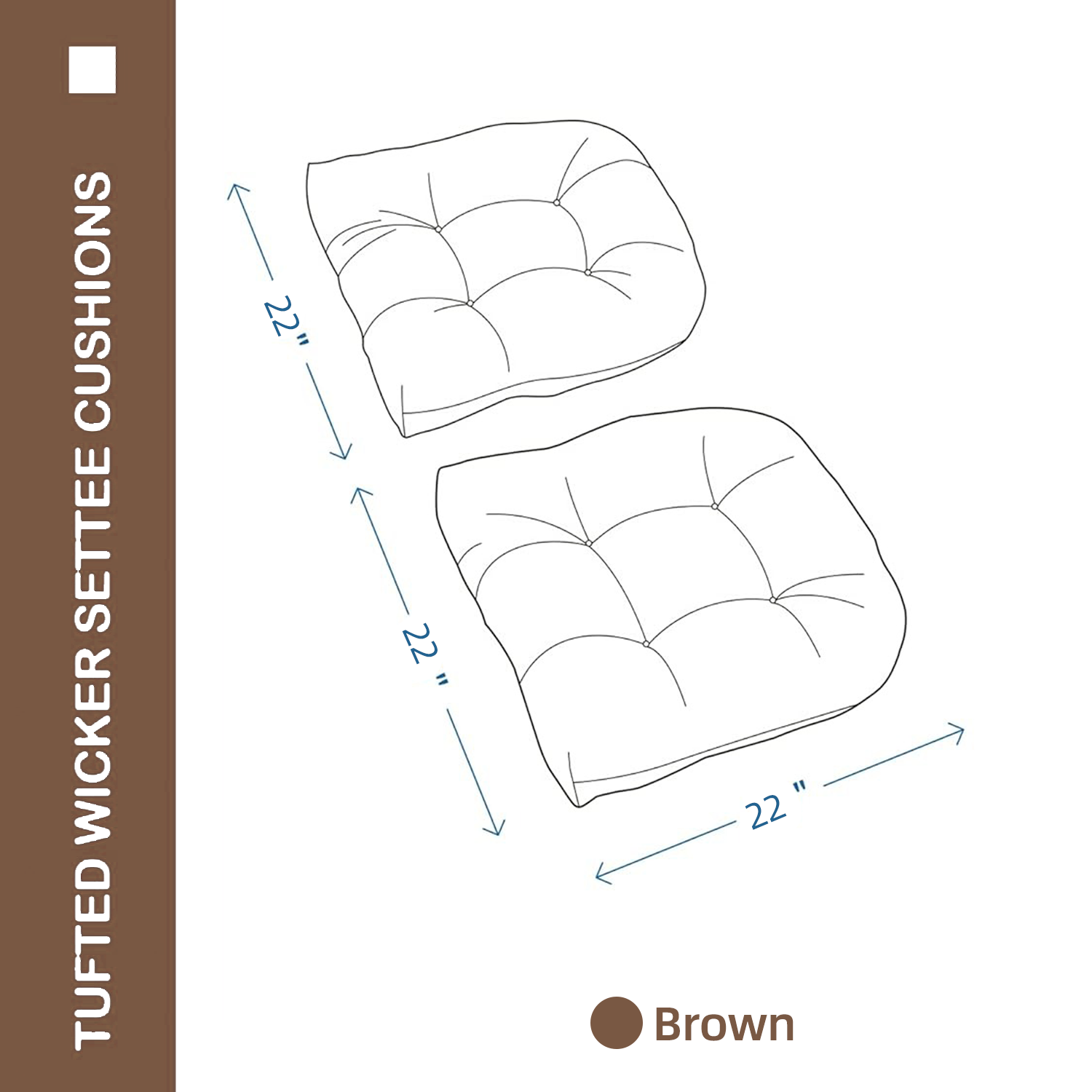 Tufted Wicker U-Shape Cushions Set of 2 ,Water and Fade-Resistant Performance Fabric , Outdoor Seat Cushions for Patio Furniture,22” x 22”(2 count)