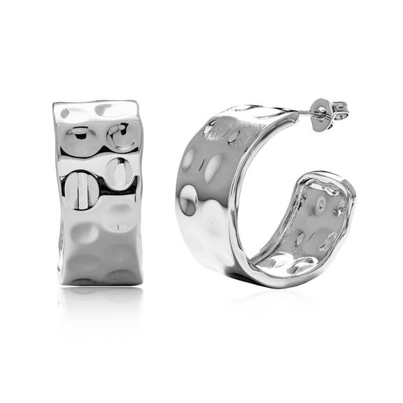 Cate & Chloe Letty 18k White Gold Plated 21mm Half Hoop Earrings for Women, Gift for Her