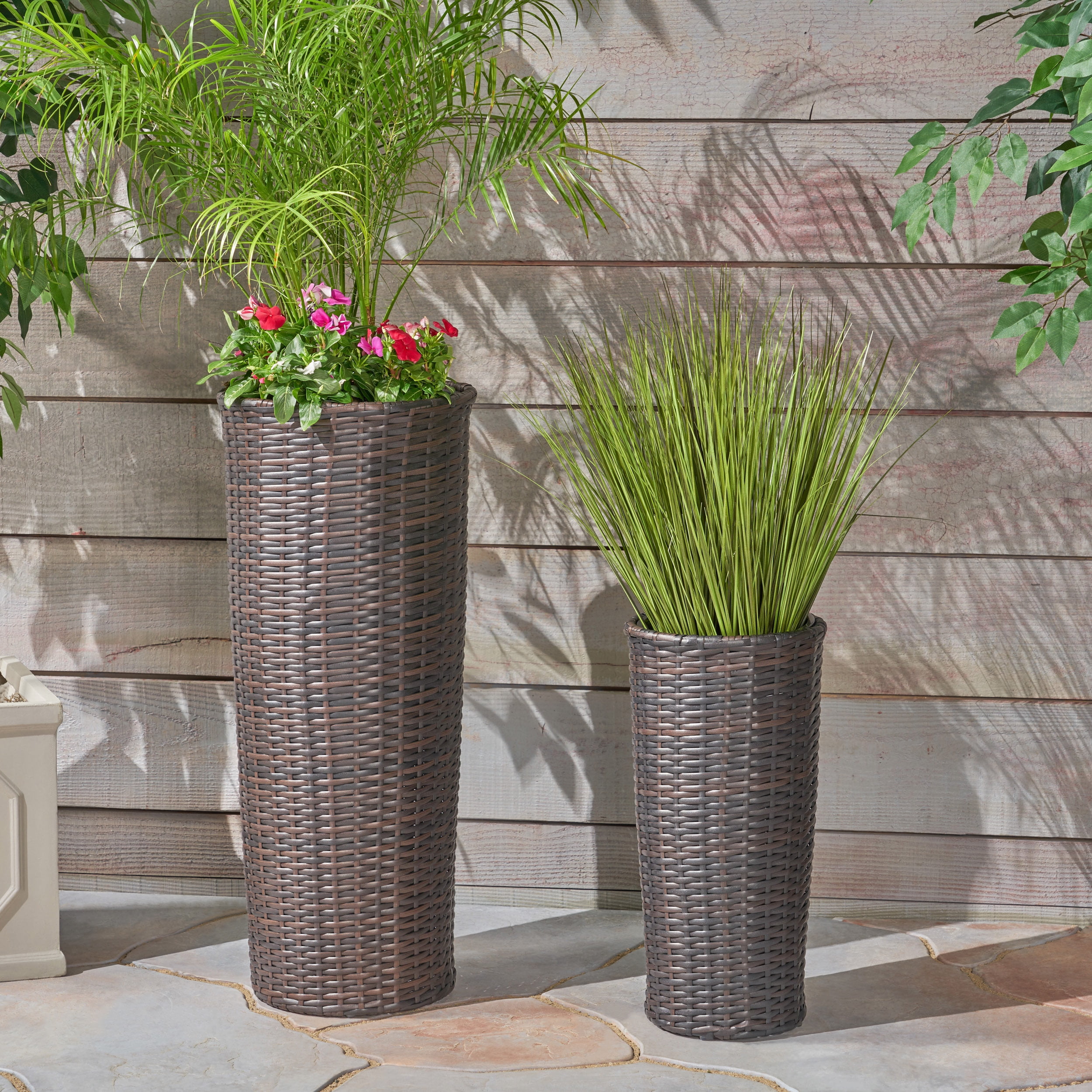 Issac Lotus Wicker Planters, Set of 2, Multi Brown