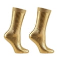 thumbnail image 2 of qinhaie Women Socks – Shiny Metallic Ribbed Laminated Socks, Socks for Women & Women's Socks, Women Casual Crew Socks, No Show Socks, Socks for Daily Wear, Gold, 2 of 5