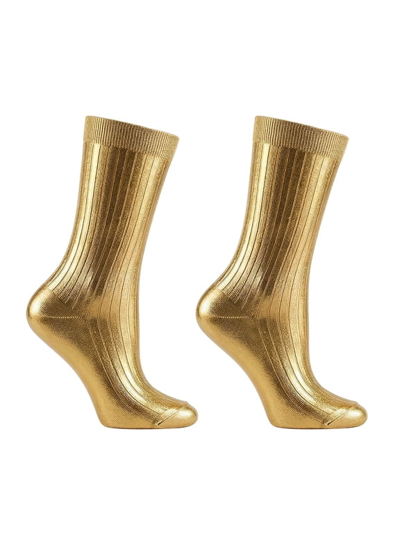 Socks for Women Men LSQii Shiny Metallic Ribbed Laminated Socks Fashion Casual Mid Tube for Party Music Festival Performance Dance Gold,Under $5
