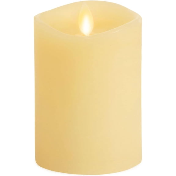 Pre-Owned Luminara Realistic Artificial Moving Flame Pillar Candle - Moving Flame LED Battery Operated Lights - Unscented - Remote Ready - Remote Sold Separately - Ivory - 3" x 4.5"