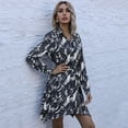 thumbnail image 2 of Vestido con estampado teñido anudado, manga larga, solapa, cinturilla con un solo pecho, vestido de moda para mujer, 2 of 7
