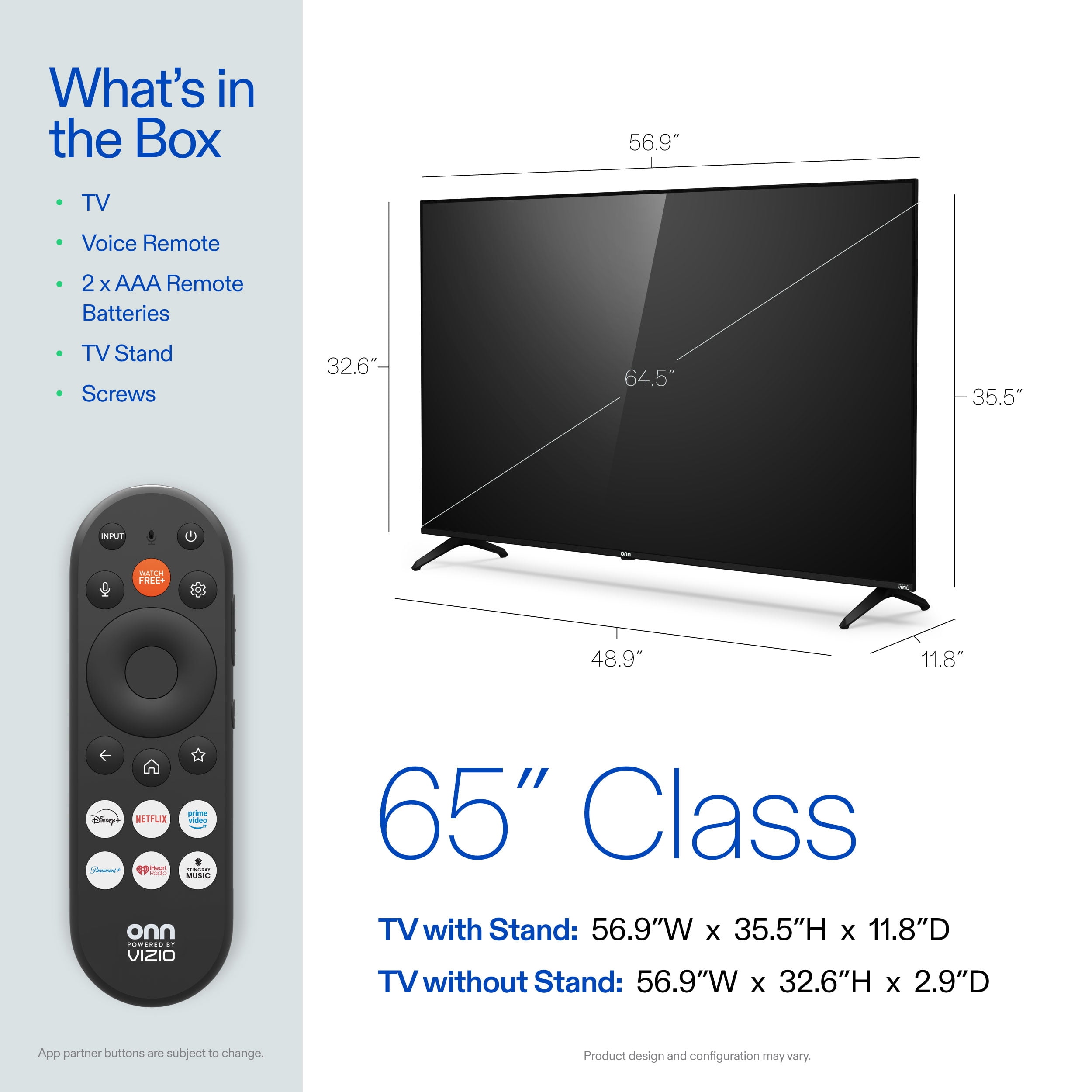 onn 65" Class 4K UHD Powered by VIZIO Smart Television, 65S4V4
