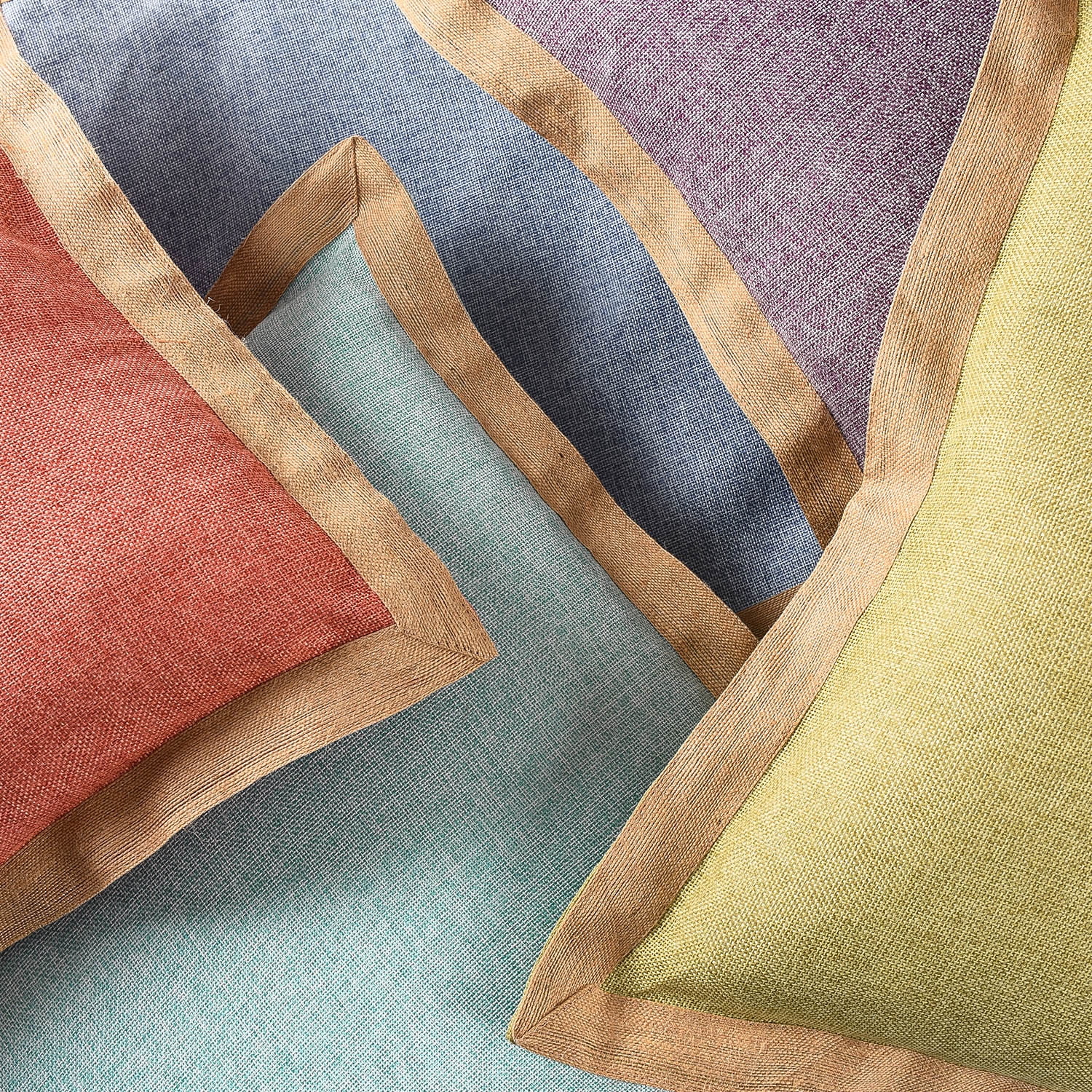 HIG Set of 2 Blue Throw Pillow Covers Farmhouse Burlap Trimmed Cushion Cover, 20" x20"