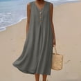 thumbnail image 2 of Lovzfmll Women's Decorative Button Linen Blend Pocket Shift Maxi Dress, Loose V Neck Sleeveless Casual Dress Gray, XL, 2 of 8