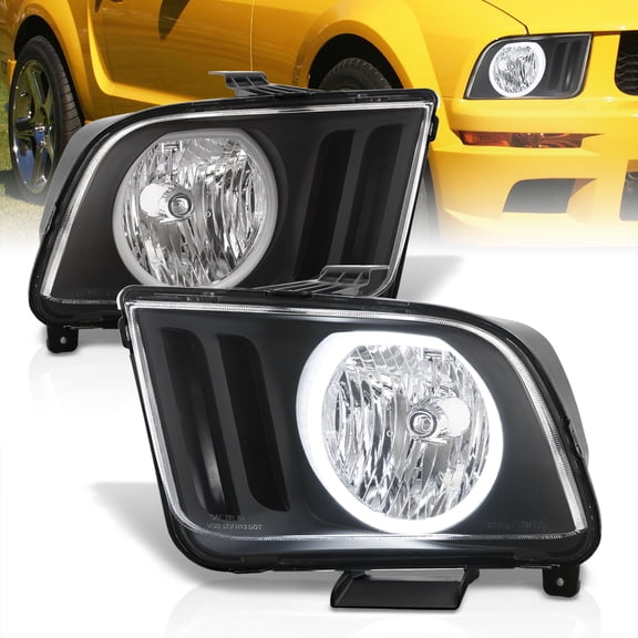 AJP Distributors Black Housing LED DRL Halo Headlights Driving Bumper Signal Halogen Lamps Assembly Pair Left & Right Compatible/Replacement For Ford Mustang S197 2005 2006 2007 2008 2009 06 07 08 09