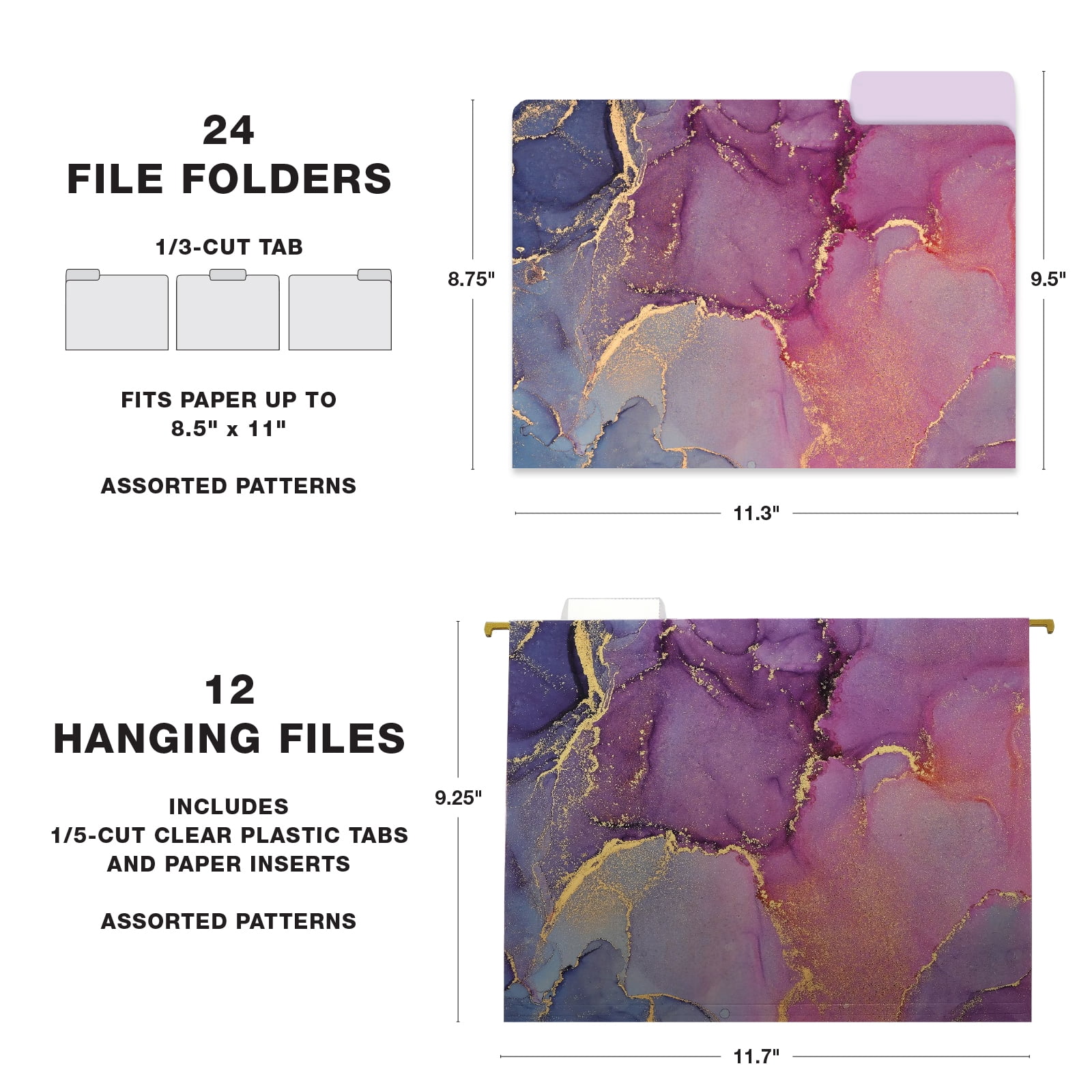Global Printed Products Marble 1/3 Cut Hanging Folder, Multicolor