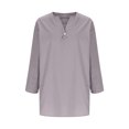 thumbnail image 5 of Cmfcve Cotton Linen Shirts for Women Summer Short Sleeve V-Neck Button Down Tops Dressy Casual Oversized Gauze Tshirts, 5 of 6