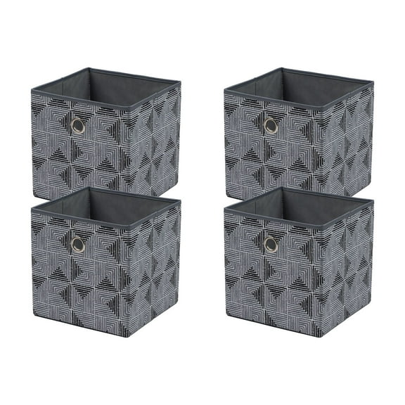 Mainstays Collapsible Fabric Cube Storage Bins (10.5" x 10.5"), 4 Pack, Black and Gray Geometric