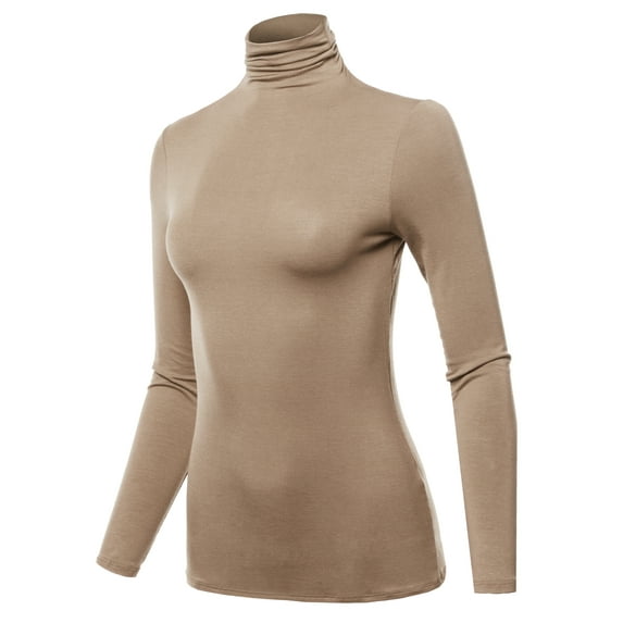 SSOULM Women's Slim Lightweight Long Sleeve Pullover Turtleneck Shirt Top With Plus Size