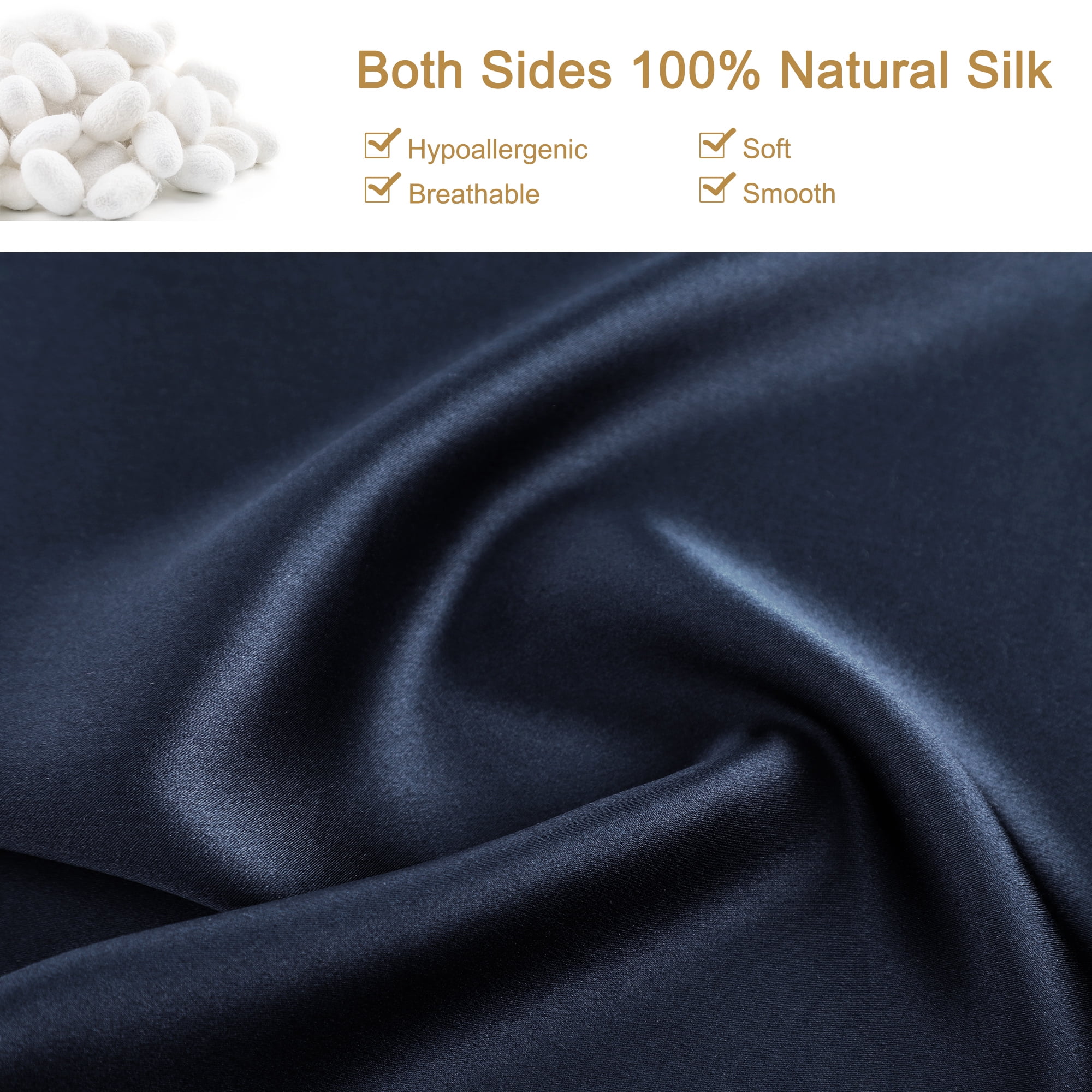Unique Bargains 19 Momme Silk Pillowcase Eye Cover Set, King, Navy Blue