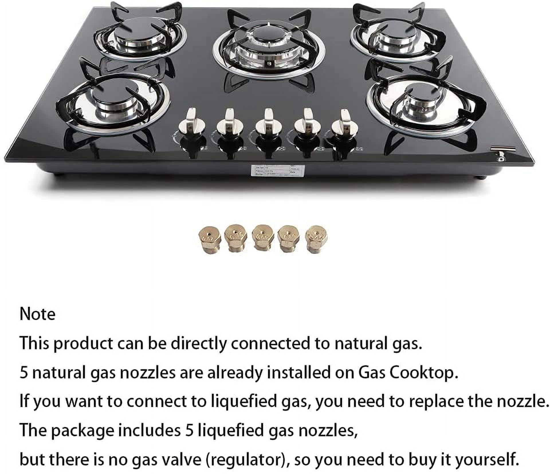 Miumaeov 30" Built-in 5 Burners Stove Hob Cooktop Tempered Glass Top LPG NG Gas Cooktop