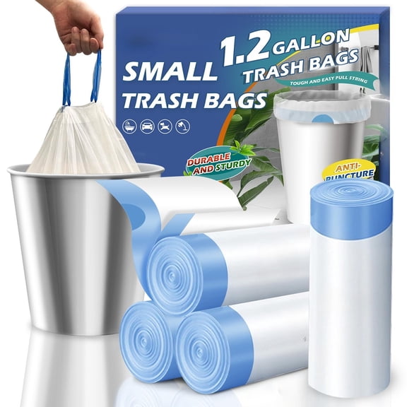 Mini Trash Bags Drawstring, Unscented, White,Strong Wastebasket Can Liners, for Home Bathroom Office Car