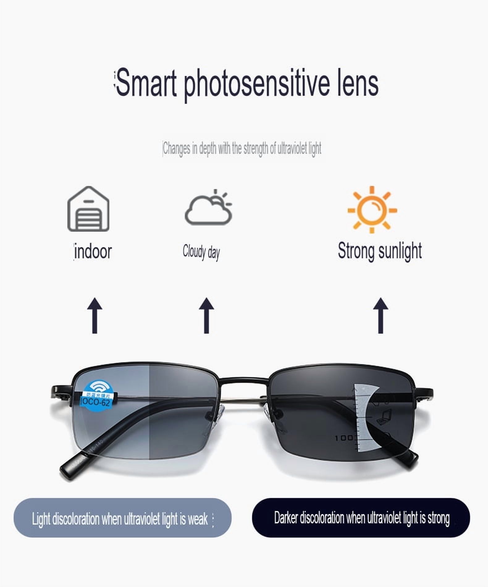 Progressive Photochromic Reading Glasses for Men Blue Light Blocking Multifocus Lens Computer Readers Near Far Vision Magnification 1.5x,Gold