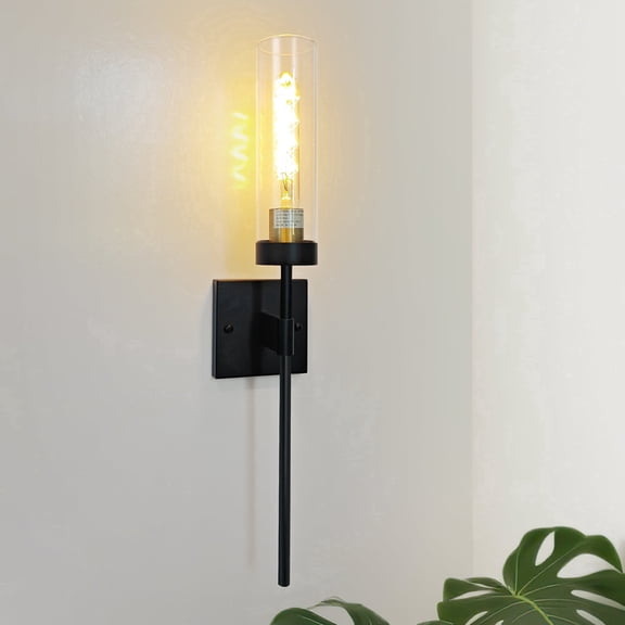 GCGAFUL Wall Sconce With Clear Glass Lampshade, 1-Light Black Wall Light For Bedside Bedroom Doorway Living Room