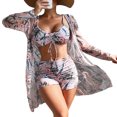 thumbnail image 1 of Traje de baño femenino dividido de tres piezas conjunto de cintura alta manga larga ins smock net traje con cordón cruzado rojo, 1 of 5