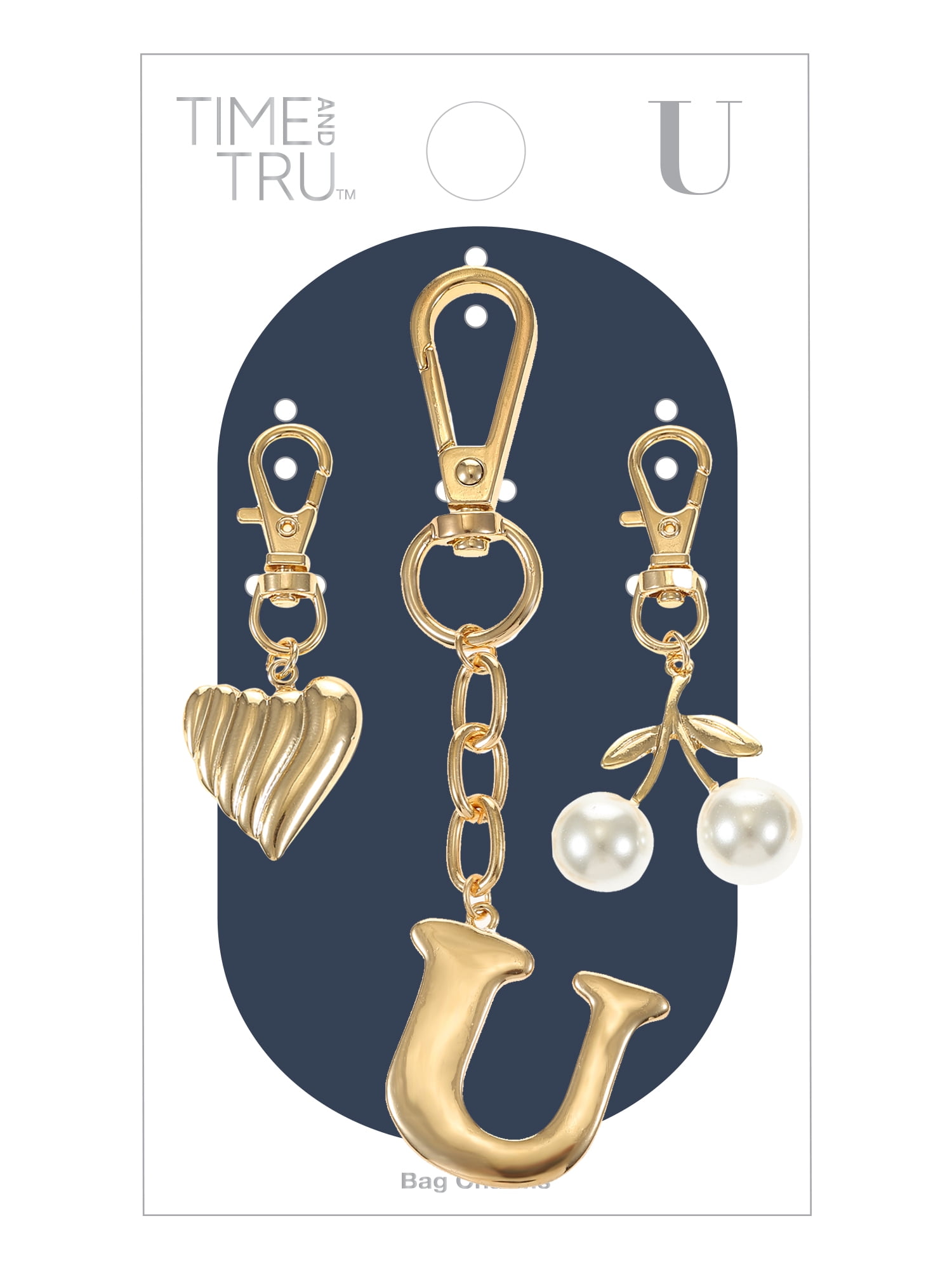 Time and Tru Goldtone Initial Letter Bag Charm Set, 3 Pieces, Letter U