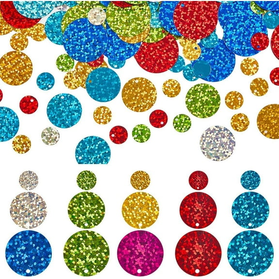 1000Pcs 15 Styles Flat Loose Sequins Sequin Paillettes Bulk Assorted Plastic PVC Colorful Iridescent Applique Art Round Glitters Hole Sequins