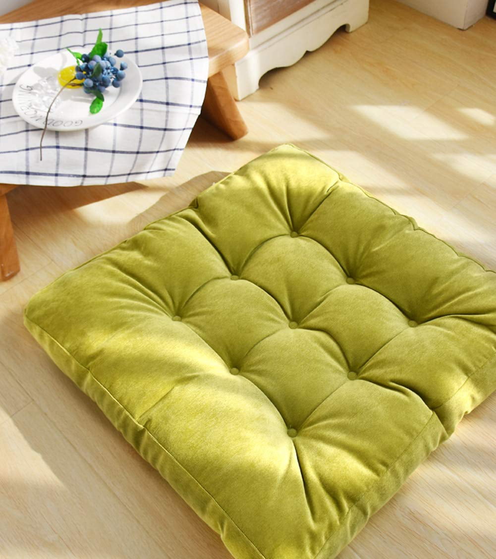 TMJJ Square Cotton Linen Floor Pillow Japanese Futon Seat Cushion Thicken  Chair & Bay Window Pad 21 x 21,Black Trees