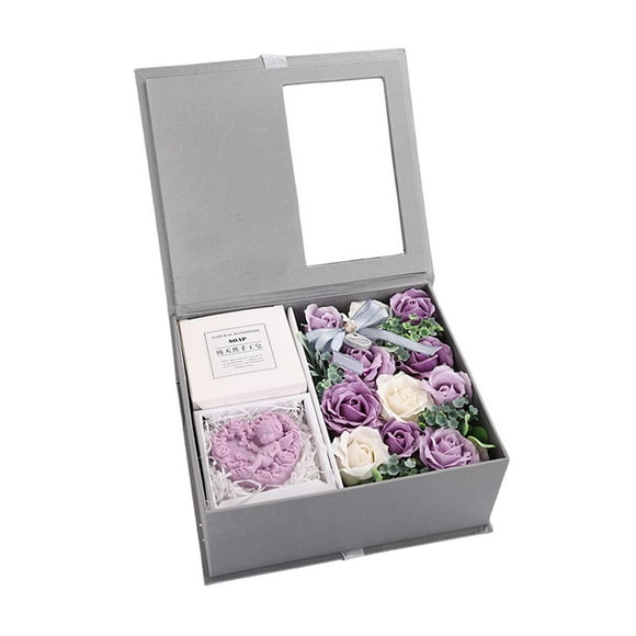 Caja de Regalo de Flor de Jabon Rosa Perfecl Jabon Floral para el Día Aniversario Navidad Violeta