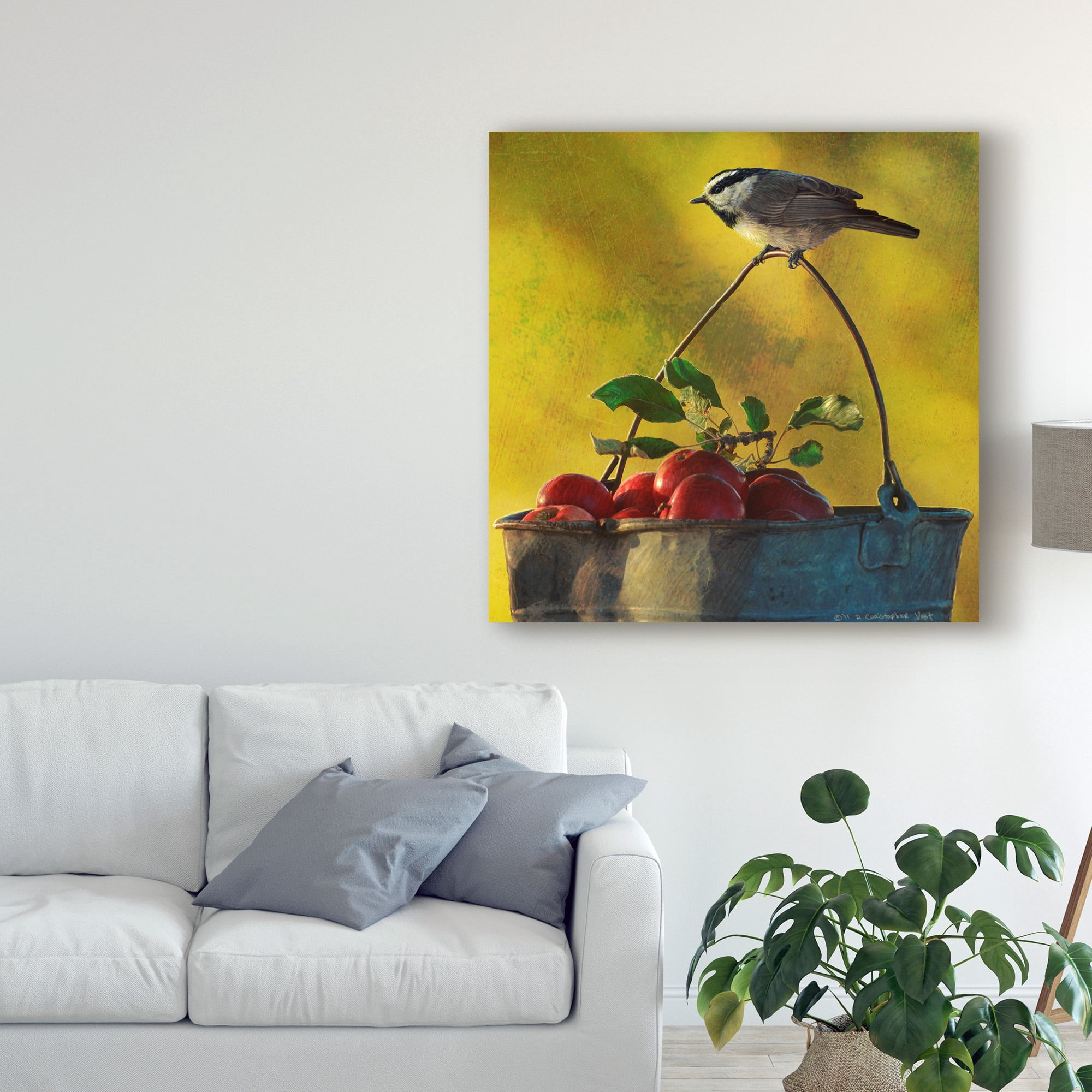 Trademark Fine Art 'Apples And Chickadee' Canvas Art by Chris Vest