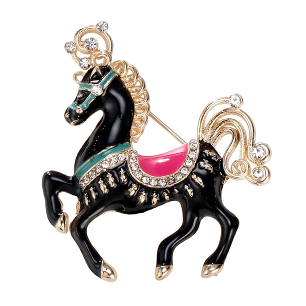 Broche de caballo esmaltado con diamantes de imitación, broche de aleación con forma de animal, accesorio para abrigos, bufandas y bolsos.