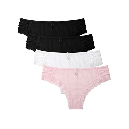 

Women s Plus Size Floral Hipster Panties Mesh Assorted Underwear 4-Pack