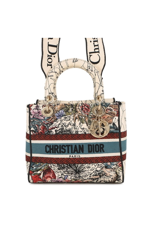 Pre-Owned Christian Dior Dior Lady D-Lite Medium Canvas Handbag M0565ORHP Christian 2-Way White...