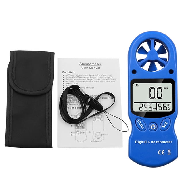 Anemómetro de mano, medidor digital de velocidad del viento, 0,3-30 m/s, 14 ℉ a 122 ℉, medidor de temperatura del viento
