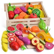 35 Pcs Wooden Play Food,Early Education Toys,Pretend Play Kitchen for Toddlers, Color Sorting Toys for Briyhday,Christmas Gifts for Boys,Girls 3-12