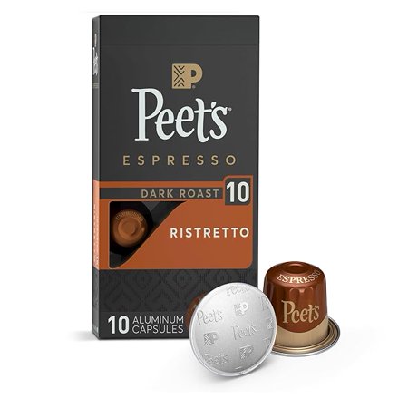 Peet's Coffee, Dark Roast Espresso Pods, Ristretto Intensity 10, 10 Count (1 Box of 10 Espresso Capsules)