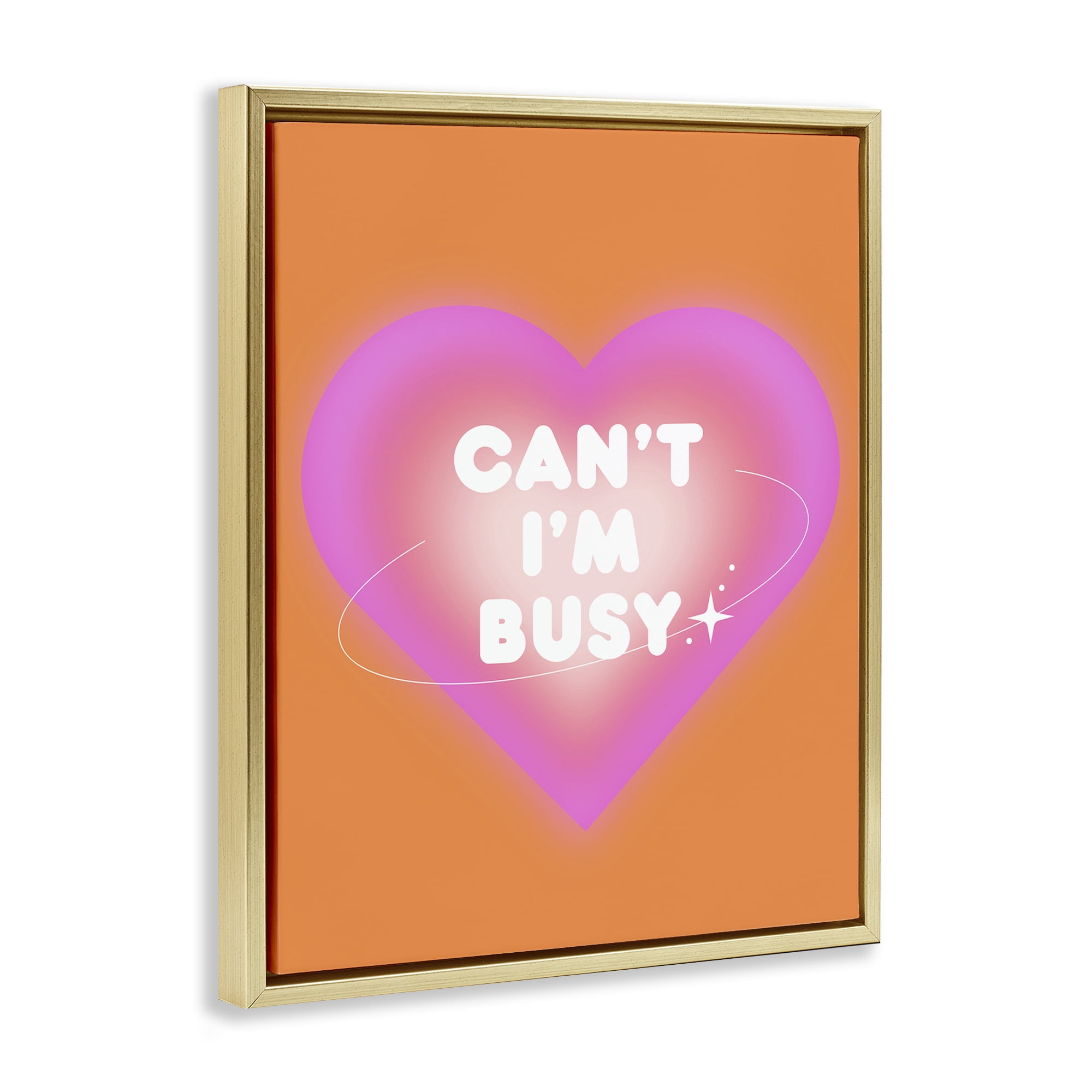 Stupell Industries Can't I'm Busy Phrase Text & Numbers Painting Gold Floater Framed Canvas Art Print Wall Art, 17 x 21