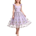 thumbnail image 2 of Girls Tulle Princess Dresses Trendy Embroidery Flower Lace Ruffle Spaghetti Gown for Pageant Wedding Birthday Party Graduation Dance Prom Purple 5-6 Years, 2 of 6