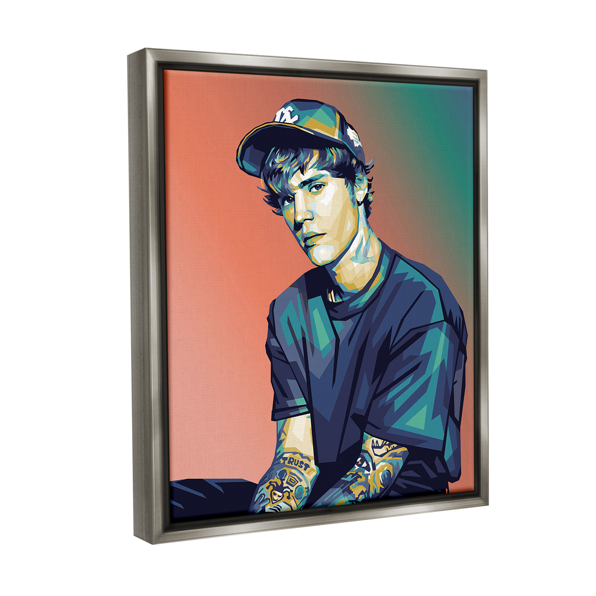Stupell Industries Justin Portrait with Hat Abstract Painting Gray Floater Framed Canvas Art Print Wall Art, 17 x 21