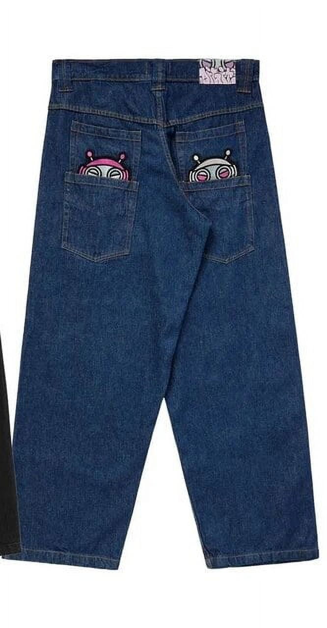 アメリカ発【HELLOICE】Street Hiphop Patch Embroidery Jeans Y2k American High Street Hip Hop Skull Embroidered Jeans Men