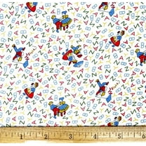 1 Fat Quarter - Storytime Alphabet Kids on White Cotton Fabric - 21" X 18"