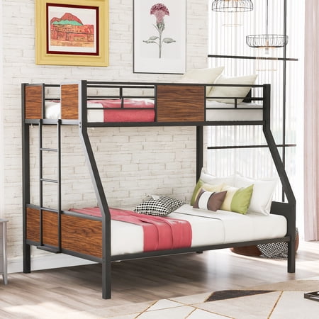 ikayaa Twin-over-full bunk bed modern style steel frame bunk bed with safety rail  built-in ladder for bedroom  dorm  boys  girls  adults