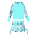 thumbnail image 4 of YEAHDOR Kids Girls 2 Pieces Swimsuit Rashguard Long Sleeve Swimming Shirt Tops with Side Drawstring Shorts Lake Green 6, 4 of 7
