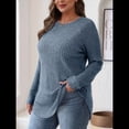 thumbnail image 4 of Camisas de Larga para Mujer, Blusas Tipo Túnica para Mujer, Suéteres Básicos Holgados y Elegantes con Cuello Redondo para Mujer. Azul S, 4 of 7