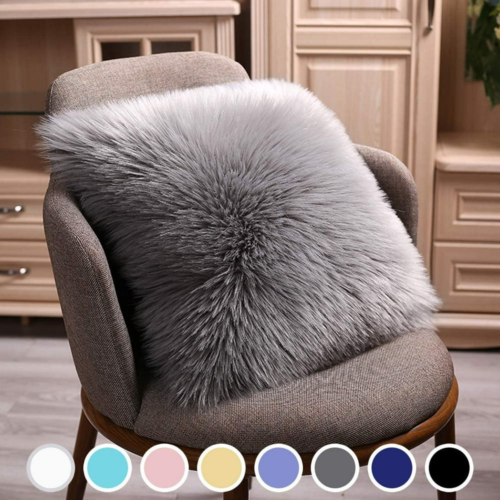 Lochas Modern Style Chair Decorative Faux Fur Pillow Case, Backing Hold